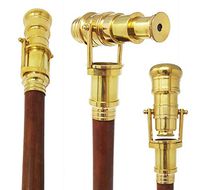 Brass Nautical - Telescope Walking Stick Costume Wooden Cane Foldable Rosewood Stick Steampunk Style (Polished Brass)