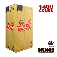 RAW 1400 Classic King Size Cones – Sturdy W Gallery Box - Pure Hemp 109mm Pre Rolled Cones - 26mm Filter Tips - Natural Brown Unbleached Unrefined Rolling Papers - Bulk Pack Bundle