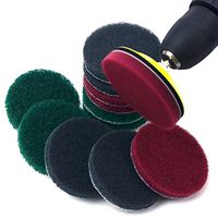 12 PCS, 3 Different Stiffness, 3 Inch (75MM) Round Scrubbing Pads with Holder for Electric Dill, Hook&Loop Industrial Scouring Pad for Kitchen Cleaning, Nylon Brush Cleaning Kit