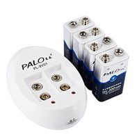 PALO 9V Lithium Li-ion Battery Charger with 4 Pack 300mAh Ni-MH Rechargeable 9 Volt Batteries (2 Bay Charger with 4 Pack 9v)