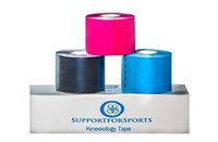 Support for Sports Kinesiology Tape 2" x 16.4', 5m x 5cm Combo Pack of 3 Provides Support During Healing Therapeutic Muscle Relief (Blue, Pink, Black)