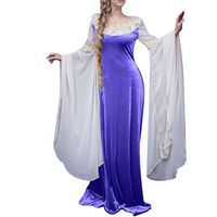 Alangbudu Women Halloween Medieval Court Gothic Long Fairy Sleeve A Line Waistline Floor Length Princess Elven Dress Purple