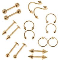 16pc 16G Piercing Bar Stainless Steel Barbell Ear Nose Lip Ring Belly Tongue For gift Womans Jewerly Accessory Trendy Unique Accessories Elegant | Color - Gold