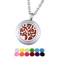 QX Essential Oil Diffuser Necklace Stainless Steel Life Tree Aromatherapy Locket Pendant Jewelry Teen Girls Gifts - Round 20mm