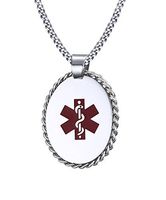 VNOX Free Engraving Stainless Steel Medical Alert ID Pendant Necklace 24 inch