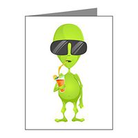 Note Card Little Green Alien Sipping a Drink
