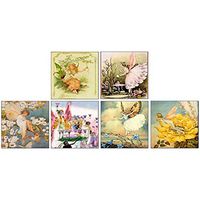 Decorative Matches 6 Square Box Set- Strike Strip on Side of Box- Colored Match Tips- Wooden Matches (Vintage Fairies)