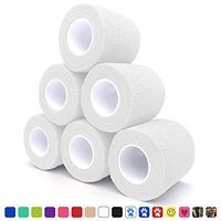 Cohesive Bandage 2" x 5 Yards, 6 Rolls, Self Adherent Wrap Medical Tape, Adhesive Flexible Breathable First Aid Gauze Ideal for Stretch Athletic, Ankle Sprains, Swelling, Sports, Human, Animal, White