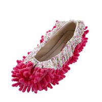 Microfiber Washable Mop Slippers Shoes For Women Floor Dust Dirt Hair Cleaner (Color : Red)