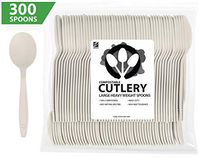 ZenCo Biodegradable Compostable Disposable Cutlery - 300 Spoons Large 6.5" Ivory - Heavy Duty Heat Resistant Eco Friendly Utensils for Office, Catering, Picnics or Birthdays (300 Count, Spoon)
