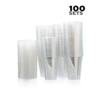 Disposable Plastic Cups with Lids by HME Houseware [100 Sets] |Anti-Leak, Crystal Clear Mugs with Flat Covers &Straw Holes | BPA-Free, Multipurpose Liquid Containers for Hot & Cold Drinks & Beverages