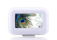 JWDCC Pill Box Case - Decorative Boxes - Peacock Feather Pattern- Pocket Medicine Tablet Holder Organizer Case Pill Box for Purse - Compact 8 Compartment