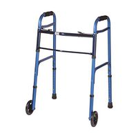 DMI Adjustable Folding Walker, Aluminum Folding Walker with Wheels, Easy Two Button Release, No Assembly Required, Blue