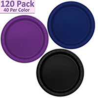 120 Paper Dessert Plates (7") - Navy Blue, Deep Purple, Black - 40 Per Color, 3 Colors - Great Assortment for Birthday Parties, Weddings, Holidays, Baby Shower, Celebrations, and more