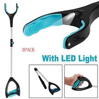HLL Foldable Grabber Reacher 3 Pcs,Foldable Long Trash Clamps 33" Inch with Gripper Lock Trash Stick with LED Light