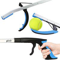 Pivit Claw Reacher Grabber | 34" Extra Long Reach Aid | Heavy Duty Sock Assist Tool, Fishing, Trash Garbage Picker, Garden Nabber | Compact Aluminum Elderly Pick Up Extender Arm | Grip Handle (Blue)