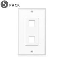 TNP Keystone Wall Plate (5 Pack) - 2 Port Keystone Insert Jack Single Gang Wiring Plug Socket Decorative Face Cover Outlet Mount Panel with Screws White