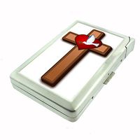 Perfection In Style Metal Cigarette Case with Built in Lighter Vintage Cross Design 005