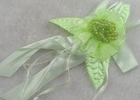 12pcs Big Ribbon The Organza Beads Streamers Flowers Wedding Appliques (Green)