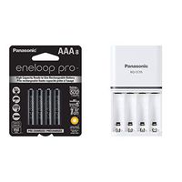Panasonic eneloop pro AAA High Capacity Ni-MH Pre-Charged Rechargeable Batteries, 8 Pack & "Advanced" eneloop Individual Battery 3 Hour Quick Charger with 4 LED Charge Indicator Lights, White