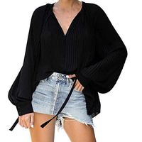 Vivilpus Womens Fashion Leisure Loose Pleated Blouses Casual Solid V Neck Drawstring Lace Long Lantern Sleeve T-Shirt Tops Elegant Shirts Coat Tee 2019