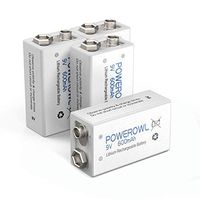 POWEROWL 9V Rechargeable Batteries 600mAh Lithium-ion Low Self Discharge Battery for Smoke Dectector and More 4 Pack