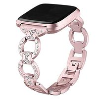 Lyperkin Compatible with Fitbit Versa/Versa Lite Bands, Luxury Alloy Crystal Stainless Steel Strap Bracelet Replacement Wristband Accessories Compatible with Fitbit Versa/Versa Lite Smart Watch S-25