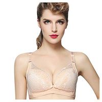 Theoylos Womens Bra Adjustable Sports Front-Close Bralette Thin Lace Underwear Ladies Extra-Elastic Breathable Bralette Beige