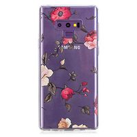 Cfrau Clear Case with Black Stylus Compatible with Samsung Galaxy Note 9,Women Girls Colorful Print Ultra Thin Shock Absorption Bumper Soft TPU Rubber Flexible Silicone Case,Red Flower
