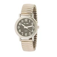 Tel-Time Mens Chrome Expansion One Button Talking Watch - Black Face