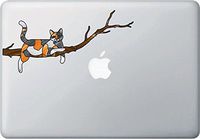 Charming Cat on Branch - Stained Glass Style Vinyl Decal for MacBook | Laptop | Computer YYDC (8.5" w x 4" h) (Calico Cat)