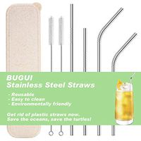 Reusable Stainless Steel Drinking Straws with Travel Case, Set of 4 (8.5"+10.5" Long), Fit 20/30/40 oz Yeti Tumbler Rumbler, Eco-Friendly Solution by Bugui. (2 Straight | 2 Bent | 2 Brushes)