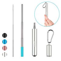 Alkey Reusable Telescopic Straws - Collapsible Stainless Steel Drinking Straws with Portable kit& Cleaning Brush for Party, Travel, Household, Outdoor-Silver