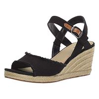 Cenglings Wedge Sandals,Womens Open Toe Comfortable Espadrilles Wedges Shoes Shallow Plus Size Ankle Strap Roman Sandals(Black,39)