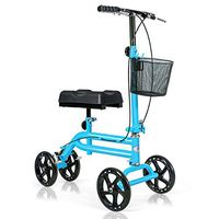 Mandycng Double Steel Tube Walking Aids Scooter w/Shopping Basket, Dual Brake Medical Steerable Folding Knee Walker, Turning Brake Knee Bike, Great for Injury Sportman Leg Surgery, Blue