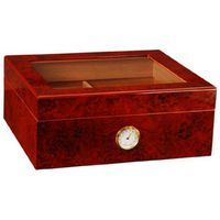 Burl Wood 50 Count Glass Top Cigar Humidor with Front Mount Hygrometer