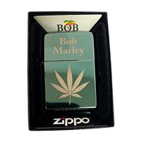 Zippo Custom Lighter - High Polish Green Bob Marley Pot Leaf Reggae Music Stoner Marijuana