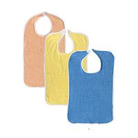 6 Pack Terry Adult Bib with Hook and Loop Fastener (Yellow, Royal, Peach)