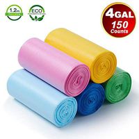 Small Trash Bags, 4 Gallon Garbage Bags 15-liters for Office, Home Waste Bin, 150 Counts 5 Color