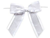 Pack Of 12, 4-1/2" Solid White Pre-Tied Sheer Gift Bows Organza W/Satin Edge 1-1/2" Ribbon 100% Nylon