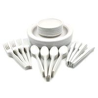 Nikauto 250 count Disposable Eco-Friendly Natural Corn Starch Tableware Set Biodegradable Dinnerware includes Plates, Forks, Knives and Spoons for Party Wedding BBQ Restaurant Picnic Buffet