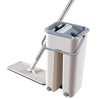 vmree Stainless Steel Flat Squeeze Mop and Bucket, Hand-Free Wringing Floor Cleaning System with 2 Replacement Microfiber Mop Heads/Pads, Perfect for All Floor Types, Home and Commercial Use (4)