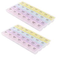 uxcell Plastic Rectangle 7 Days 28 Compartments Medicine Pill Box 2 Pcs
