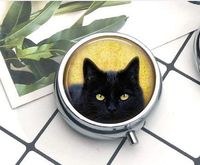 Black Cat Pendant, Cat Necklace, Black Cat Charm,Gothic Pendant, Art Pendant, Gift for Friend F Pill Box/Pill case-Round Pill Box/case- Three-Compartment Pill Box/Pill case Everyday Gift Key Chain