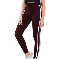 Kiyotoo Womens Workout High Waist Seamless Leggings Energy Gym Yoga Pants Stripe Color Collision Stretchy Compression Wine