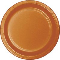 Club Pack of 240 Glittering Gold Pumpkin Spice Luncheon Rounded Disposable Party Plates 7”