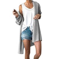 Alangbudu Women Casual Thin Long Sleeve Open Front Relax Fit Turn Down Collar Kimono Cardigan Jacket Outerwear Solid Coat Gray