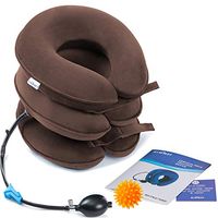 GimmeF Cervical Neck Traction Device - FDA Registered - Inflatable and Adjustable Neck Stretcher Collar, Instant Pain Relief for Chronic Neck and Shoulder Pain ✮ Bonus Therapy Massage Ball (Brown)