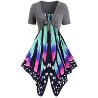 Woman Sexy Butterfly Print Dresses Tops Two Pieces Casual Retro Spaghetti Mini Dresses Vintage Halter Party Dresses (Gray, Large)