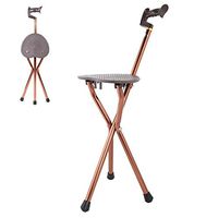 Qiterr Portable Folding Walking Stick Chair Seat Stool Travel Cane Chair Aluminum Alloy Crutch Stool with Massage Particles